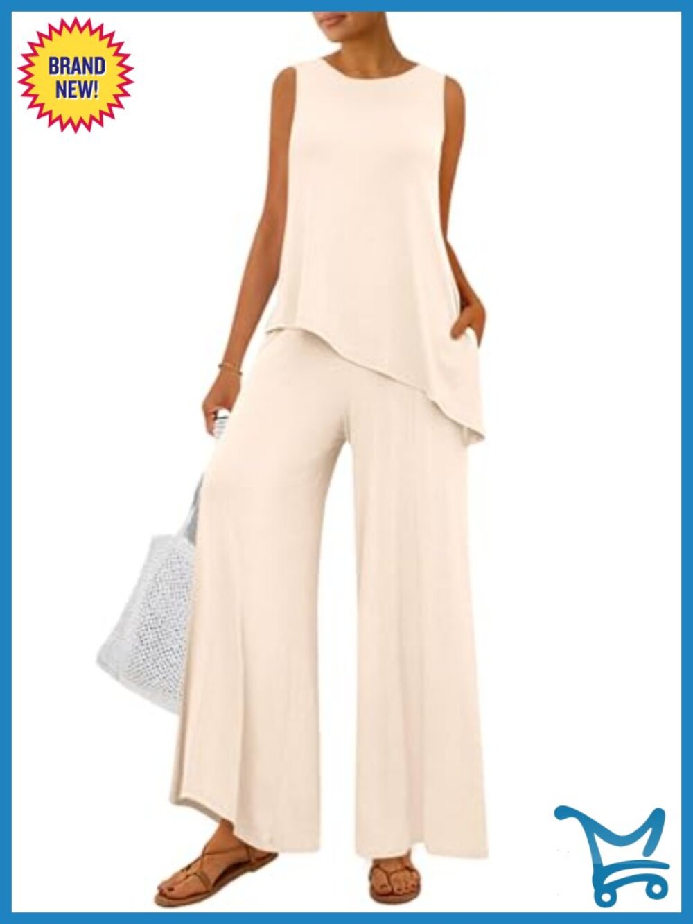 Ribbed Knit 2 Piece Lounge Set Sleeveless Tank Wide Leg Pants